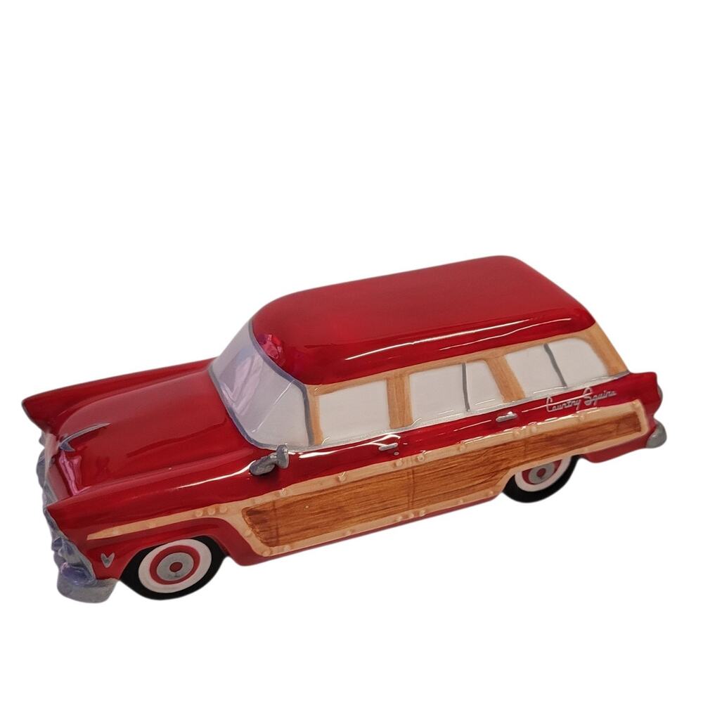 Dept. 56 1955 Ford Country Squire Red Station Wagon with Sign 54950 RETIRED RARE